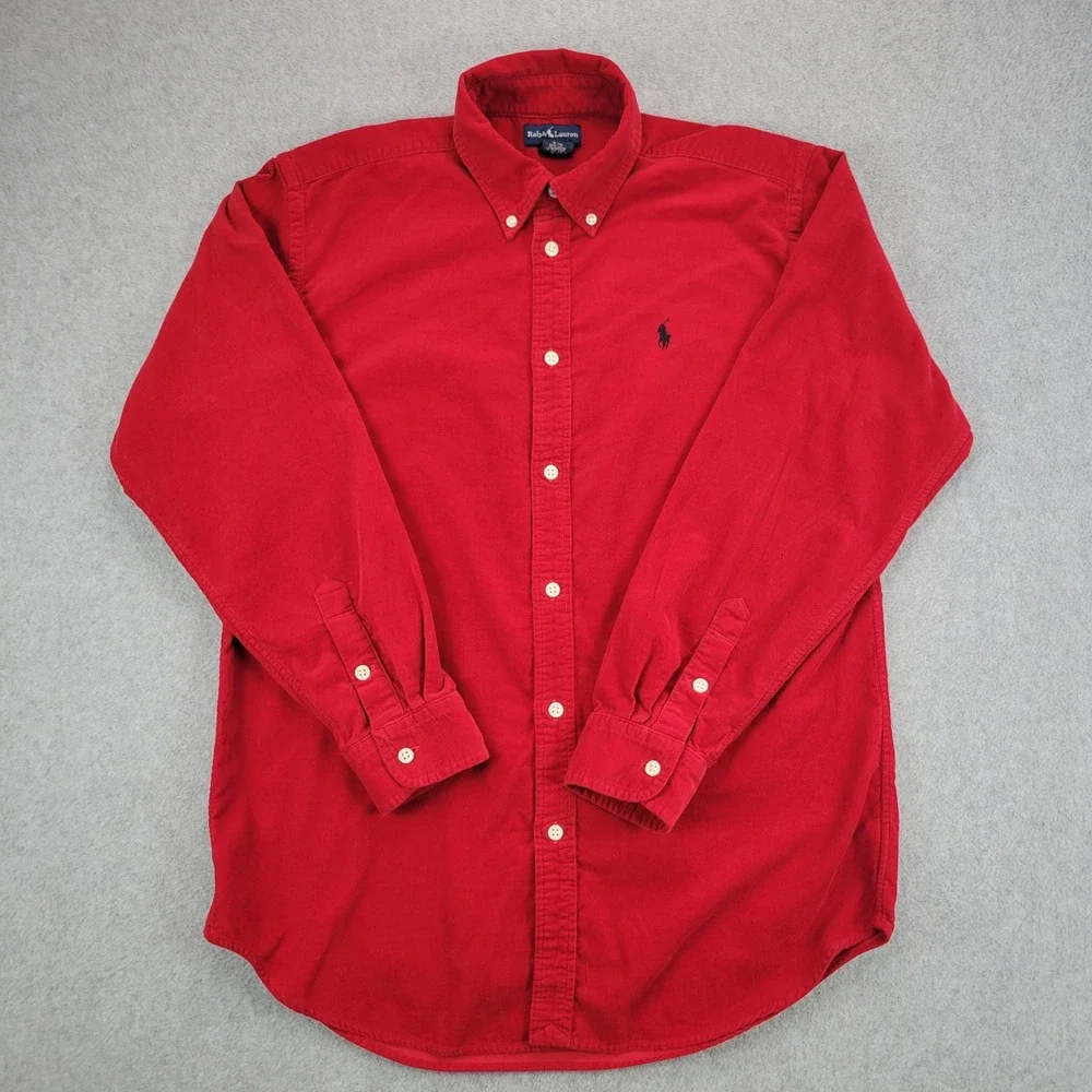 Ralph Lauren Corduroy Shirt Kids XL 20 Red Button Down Long Sleeve Pony Logo Y2K